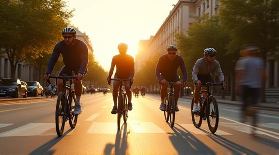 Cyclists riding innovative new bikes in Milan