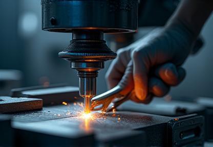 Technician working on precision milling machine