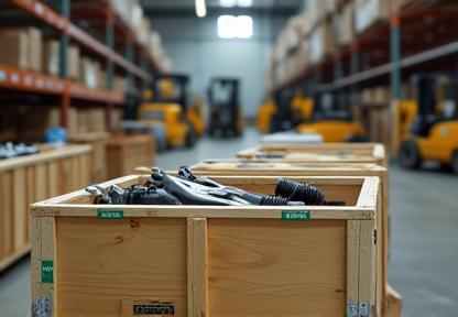 Crate of bicycle parts being prepared for shipping